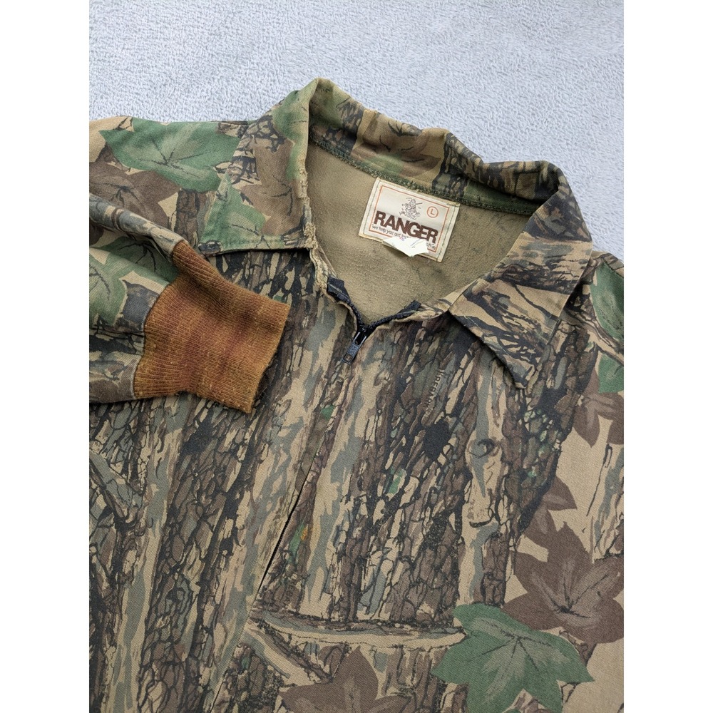 Vintage Ranger Camo Jacket Mens Large Tree Leaf Hunting Full Zip Made in USA